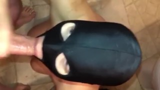 POV masked wife sucking cock until a huge cumshot erupts on/over her face.