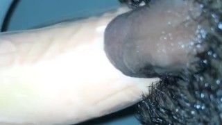Tranny ftm takes big dildo in pussy/huge throbbing clit