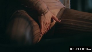 Puffy nippled milf fucking herself hard in a run down shack