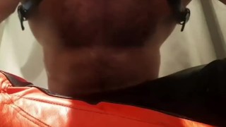 Preview - leather Dainese Bike Pants muscle hunk flexes in oil (Paul Europe