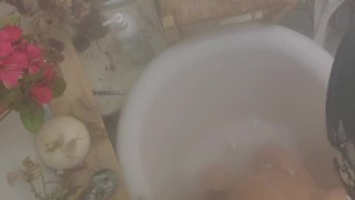 Shower fun with shaving cream