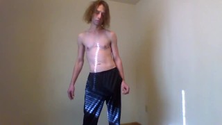 MTF Topless Aroused in Track Pants; Armpit Sniffing and Nipple Teasing