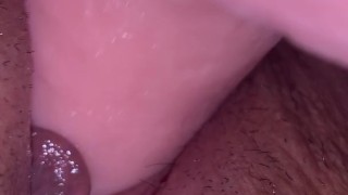 Horny Latina fucks tight wet fat pussy and squirts all over the floor
