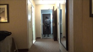 quick wetsuited cum at hotel room door