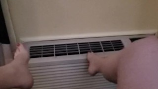Spraying piss around hotel room