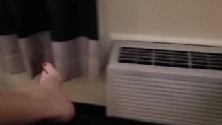 Spraying piss around hotel room