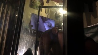 Huge dildo ride on a tank
