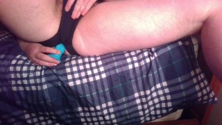 Still at the parent's, Johnny Ryder masturbates with his dildo and plug