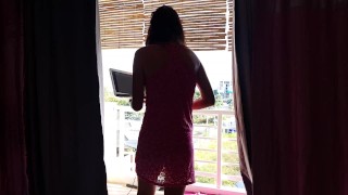 NO PANTIES during PC work and relax # Day off at my balcony