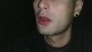 Swallowing anonymous cum after sucking cock in totally dark outside