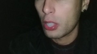 Swallowing anonymous cum after sucking cock in totally dark outside