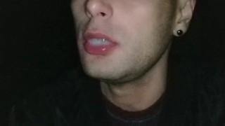 Swallowing anonymous cum after sucking cock in totally dark outside