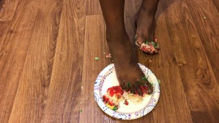 Ebony Teen Smashed Christmas Cupcakes With Feet