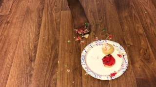 Ebony Teen Smashed Christmas Cupcakes With Feet