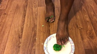 Ebony Teen Smashed Christmas Cupcakes With Feet