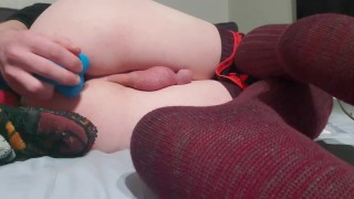 Femboy plays with a new toy