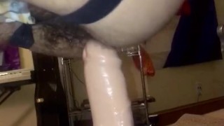 Pup Dingus rides his dildo (close up)