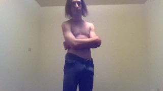 Transgirl Pre-Op Topless in Only Jeans, Aroused | Self-Photography Posing