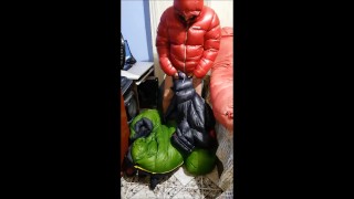 Cumshot my padded nylon jacket