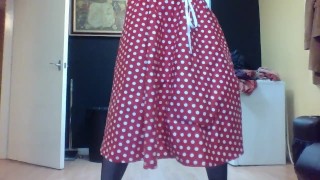 dirty tv in Retro 50s olka dot dress dancing cock her cock out and his tits