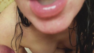 Quick Blowjob close up and cum in mouth POV