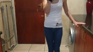 Smoking girl needs to piss desperately | Pissing in jeans