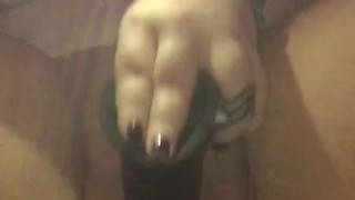 Chubby BBW destroys tight pussy with dildo toy 