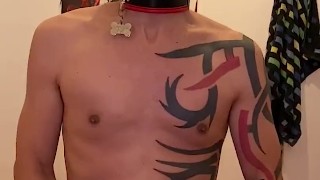 Tattooed Guy Jerking Off with Big Dildo in His Ass - Cums on Jockstrap