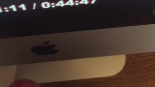 fucking sloppy noisy white pussy toy while watching porn
