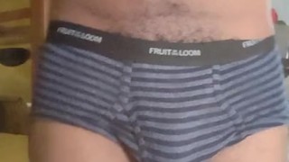 Showing off sexy Brief Bulge in public
