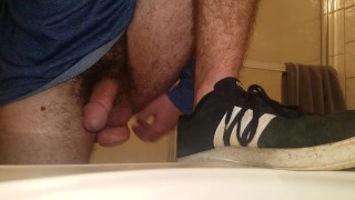 Anal dildo and cum in friends bathroom