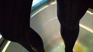 Milf piss in black stocking