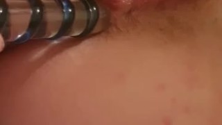 Hairy amateur uses glass dildo to tease asshole 