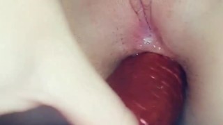 Teen anal masturbation with big dildo 