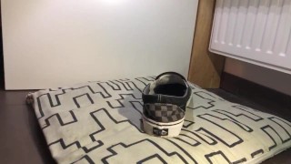 Male Shoeplay in Vans Slip ons and blue puma socks