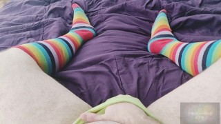 POV cunt boi moaning and fingering under panties and cums on thick toy