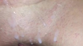 After I pee’d my husband pissed on my pussy, J/O w/ Cumshot & licked up Cum