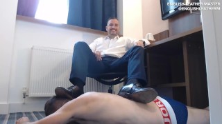 In my formal wear, having my size 12 feet worshipped by my slave preview