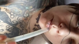 Smoking big tit milf