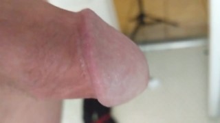 Struggling to pee with half hard cock after hot masturbation session