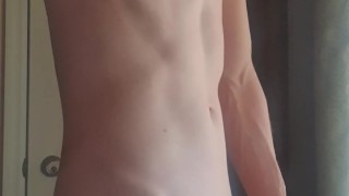 Twink teases his bulge revealing a thick dick