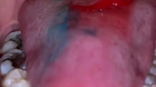 Teen girl eating candy mouth up close pov 