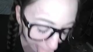 Cute blue eyed nerdy deepthroat spit n drool blowjob