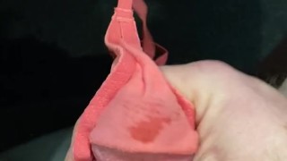 Wanking and cumming in a thong 'pocket'