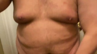 Fat boy jerking off and showing off his big belly