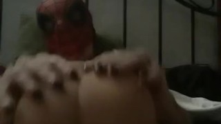 Spiderman plays with his fuck toy