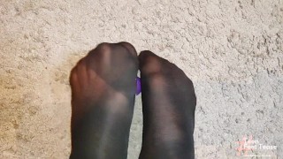 Morning Foot Fetish Tease with stocking and butt plug