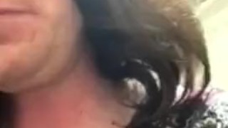 Cross-dressing sissy stuffs ass with cock in public restroom