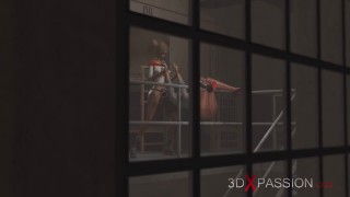 Harley Quinn fucks hard a female prison warden with a strapon