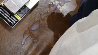 scally lad jerk off and cum on leather
